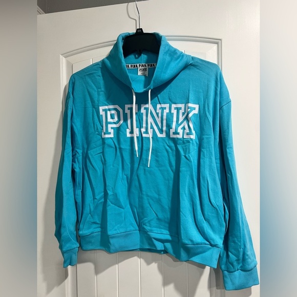 PINK Victoria's Secret Tops - NEW NIP VS PINK Victoria Secret teal blue cowl neck crop sweatshirt L large